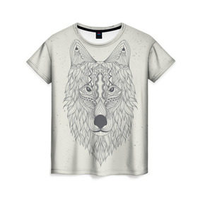 Женская футболка 3D с принтом Волк-шаман в Курске, 100% полиэфир ( синтетическое хлопкоподобное полотно) | прямой крой, круглый вырез горловины, длина до линии бедер | wolf | волк | животные | узоры | шаман