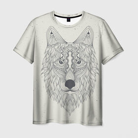 Мужская футболка 3D с принтом Волк-шаман в Курске, 100% полиэфир | прямой крой, круглый вырез горловины, длина до линии бедер | wolf | волк | животные | узоры | шаман