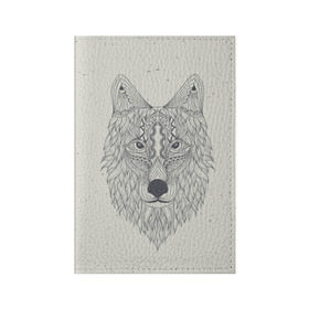 Обложка для паспорта матовая кожа с принтом Волк-шаман в Курске, натуральная матовая кожа | размер 19,3 х 13,7 см; прозрачные пластиковые крепления | wolf | волк | животные | узоры | шаман