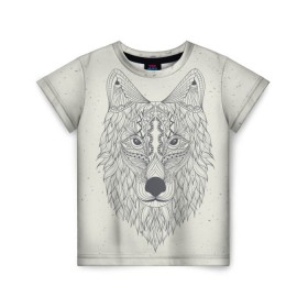 Детская футболка 3D с принтом Волк-шаман в Курске, 100% гипоаллергенный полиэфир | прямой крой, круглый вырез горловины, длина до линии бедер, чуть спущенное плечо, ткань немного тянется | wolf | волк | животные | узоры | шаман