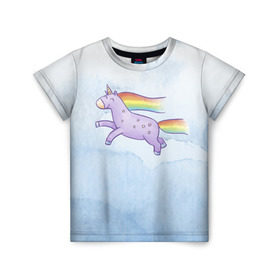 Детская футболка 3D с принтом Единорожка в Курске, 100% гипоаллергенный полиэфир | прямой крой, круглый вырез горловины, длина до линии бедер, чуть спущенное плечо, ткань немного тянется | единорог | лошадь | радость | радуга