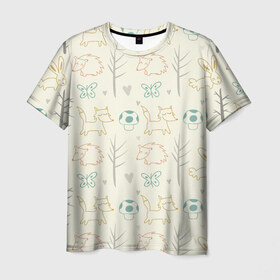 Мужская футболка 3D с принтом Лесные звери в Курске, 100% полиэфир | прямой крой, круглый вырез горловины, длина до линии бедер | зверушки | милый | паттерн