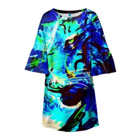 Детское платье 3D с принтом Blue tiger в Курске, 100% полиэстер | прямой силуэт, чуть расширенный к низу. Круглая горловина, на рукавах — воланы | blue tiger | counter strike | cs | game | go | игры
