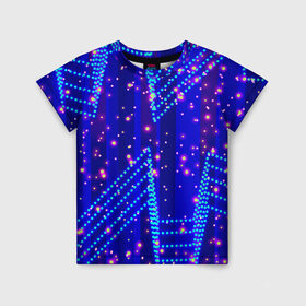 Детская футболка 3D с принтом Огоньки в Курске, 100% гипоаллергенный полиэфир | прямой крой, круглый вырез горловины, длина до линии бедер, чуть спущенное плечо, ткань немного тянется | арт | огоньки | прикольные | свет | синий | текстуры