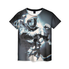 Женская футболка 3D с принтом Гагарин 5 в Курске, 100% полиэфир ( синтетическое хлопкоподобное полотно) | прямой крой, круглый вырез горловины, длина до линии бедер | 12 апреля | гагарин | день космонавтики | космонавт | космонавтика | космос | юра | юрий
