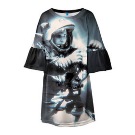 Детское платье 3D с принтом Гагарин 5 в Курске, 100% полиэстер | прямой силуэт, чуть расширенный к низу. Круглая горловина, на рукавах — воланы | 12 апреля | гагарин | день космонавтики | космонавт | космонавтика | космос | юра | юрий