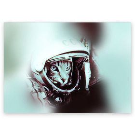 Поздравительная открытка с принтом Котмонавт в Курске, 100% бумага | плотность бумаги 280 г/м2, матовая, на обратной стороне линовка и место для марки
 | Тематика изображения на принте: 12 апреля | гагарин | день космонавтики | космонавт | космонавтика | космос | юра | юрий