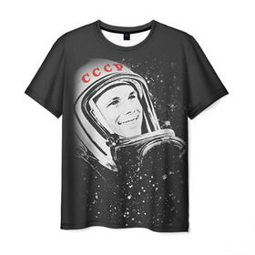 Мужская футболка 3D с принтом Гагарин 6 в Курске, 100% полиэфир | прямой крой, круглый вырез горловины, длина до линии бедер | 12 апреля | гагарин | день космонавтики | космонавт | космонавтика | космос | юра | юрий