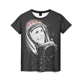 Женская футболка 3D с принтом Гагарин 6 в Курске, 100% полиэфир ( синтетическое хлопкоподобное полотно) | прямой крой, круглый вырез горловины, длина до линии бедер | 12 апреля | гагарин | день космонавтики | космонавт | космонавтика | космос | юра | юрий