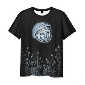 Мужская футболка 3D с принтом Гагарин 7 в Курске, 100% полиэфир | прямой крой, круглый вырез горловины, длина до линии бедер | 12 апреля | гагарин | день космонавтики | космонавт | космонавтика | космос | юра | юрий
