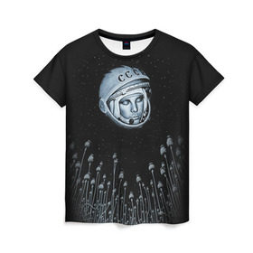 Женская футболка 3D с принтом Гагарин 7 в Курске, 100% полиэфир ( синтетическое хлопкоподобное полотно) | прямой крой, круглый вырез горловины, длина до линии бедер | 12 апреля | гагарин | день космонавтики | космонавт | космонавтика | космос | юра | юрий