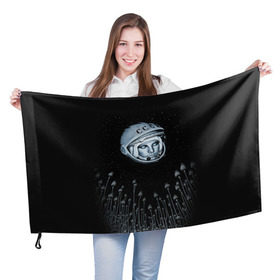 Флаг 3D с принтом Гагарин 7 в Курске, 100% полиэстер | плотность ткани — 95 г/м2, размер — 67 х 109 см. Принт наносится с одной стороны | 12 апреля | гагарин | день космонавтики | космонавт | космонавтика | космос | юра | юрий