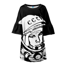 Детское платье 3D с принтом Гагарин 9 в Курске, 100% полиэстер | прямой силуэт, чуть расширенный к низу. Круглая горловина, на рукавах — воланы | 12 апреля | гагарин | день космонавтики | космонавт | космонавтика | космос | юра | юрий
