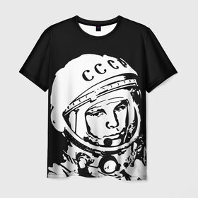 Мужская футболка 3D с принтом Гагарин 9 в Курске, 100% полиэфир | прямой крой, круглый вырез горловины, длина до линии бедер | 12 апреля | гагарин | день космонавтики | космонавт | космонавтика | космос | юра | юрий
