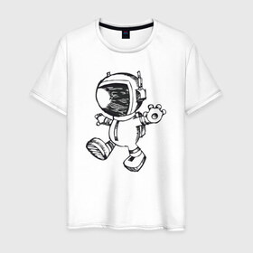 Мужская футболка хлопок с принтом Космонавт 1 в Курске, 100% хлопок | прямой крой, круглый вырез горловины, длина до линии бедер, слегка спущенное плечо. | 12 апреля | день космонавтики | космонавт | космонавтика