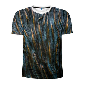 Мужская футболка 3D спортивная с принтом Золотистые волны в Курске, 100% полиэстер с улучшенными характеристиками | приталенный силуэт, круглая горловина, широкие плечи, сужается к линии бедра | Тематика изображения на принте: волны | линии
