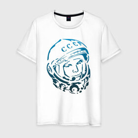 Мужская футболка хлопок с принтом Гагарин 11 в Курске, 100% хлопок | прямой крой, круглый вырез горловины, длина до линии бедер, слегка спущенное плечо. | 12 апреля | гагарин | день космонавтики | космонавт | космонавтика | космос | юра | юрий