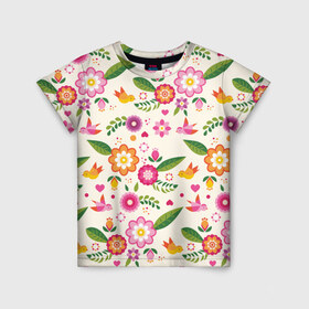 Детская футболка 3D с принтом Весенние настроение в Курске, 100% гипоаллергенный полиэфир | прямой крой, круглый вырез горловины, длина до линии бедер, чуть спущенное плечо, ткань немного тянется | Тематика изображения на принте: весна | птицы | цветы