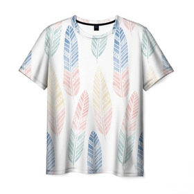 Мужская футболка 3D с принтом Разноцветные перья в Курске, 100% полиэфир | прямой крой, круглый вырез горловины, длина до линии бедер | индейцы | перья | птицы | цвета