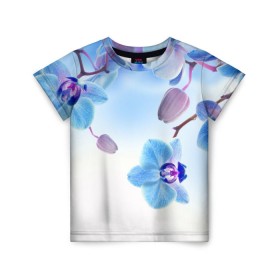 Детская футболка 3D с принтом Голубая орхидея в Курске, 100% гипоаллергенный полиэфир | прямой крой, круглый вырез горловины, длина до линии бедер, чуть спущенное плечо, ткань немного тянется | Тематика изображения на принте: голубая орхидея | красота | орхидеи | природа | цветок | цветочек | цветы