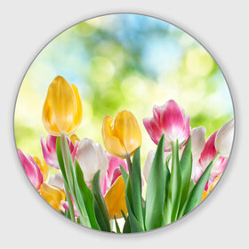 Коврик круглый с принтом Тюльпаны в Курске, резина и полиэстер | круглая форма, изображение наносится на всю лицевую часть | букет | цветы