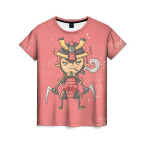 Женская футболка 3D с принтом Самурай в Курске, 100% полиэфир ( синтетическое хлопкоподобное полотно) | прямой крой, круглый вырез горловины, длина до линии бедер | ninja | samurai | мудрость | ниндзя | самурай