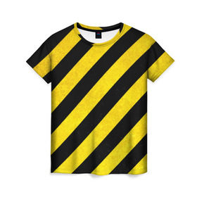 Женская футболка 3D с принтом Полоски в Курске, 100% полиэфир ( синтетическое хлопкоподобное полотно) | прямой крой, круглый вырез горловины, длина до линии бедер | абстракция | желтый | линии | полоски | черный