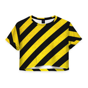 Женская футболка 3D укороченная с принтом Полоски в Курске, 100% полиэстер | круглая горловина, длина футболки до линии талии, рукава с отворотами | абстракция | желтый | линии | полоски | черный
