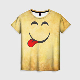 Женская футболка 3D с принтом Мы на позитиве (L) в Курске, 100% полиэфир ( синтетическое хлопкоподобное полотно) | прямой крой, круглый вырез горловины, длина до линии бедер | парная | позитив | рожица | смайл | улыбка | язык