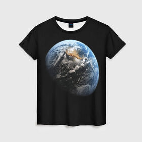 Женская футболка 3D с принтом Земля в Курске, 100% полиэфир ( синтетическое хлопкоподобное полотно) | прямой крой, круглый вырез горловины, длина до линии бедер | earth | земля | космос | луна