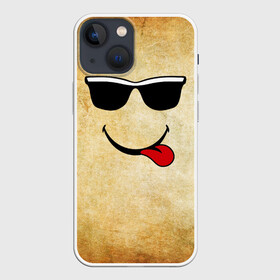 Чехол для iPhone 13 mini с принтом Смайл в очках (L) в Курске,  |  | веселье | мордочка | очки | парная | позитив | прикол | рожица | смайл | смайл в очках | смех | улыбка | умора | хорошее настроение | юмор | язык