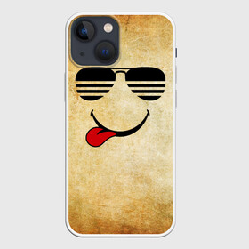 Чехол для iPhone 13 mini с принтом Смайл в очках (R) в Курске,  |  | веселье | мордочка | очки | парная | позитив | прикол | рожица | смайл | смайл в очках | смех | улыбка | умора | хорошее настроение | юмор | язык