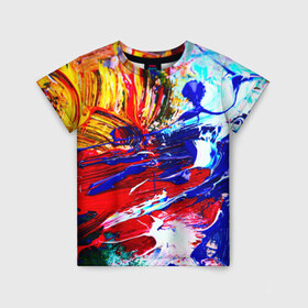 Детская футболка 3D с принтом Краска в Курске, 100% гипоаллергенный полиэфир | прямой крой, круглый вырез горловины, длина до линии бедер, чуть спущенное плечо, ткань немного тянется | абстракция красок | гранж | краска | разводы | текстуры | цветные