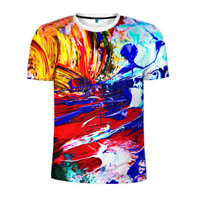 Мужская футболка 3D спортивная с принтом Краска в Курске, 100% полиэстер с улучшенными характеристиками | приталенный силуэт, круглая горловина, широкие плечи, сужается к линии бедра | абстракция красок | гранж | краска | разводы | текстуры | цветные