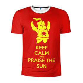 Мужская футболка 3D спортивная с принтом Keep calm and praise the sun в Курске, 100% полиэстер с улучшенными характеристиками | приталенный силуэт, круглая горловина, широкие плечи, сужается к линии бедра | dark souls