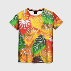 Женская футболка 3D с принтом Желе в Курске, 100% полиэфир ( синтетическое хлопкоподобное полотно) | прямой крой, круглый вырез горловины, длина до линии бедер | candy | еда | конфеты | мармелад | сладкое