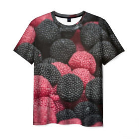 Мужская футболка 3D с принтом Ягодки в Курске, 100% полиэфир | прямой крой, круглый вырез горловины, длина до линии бедер | Тематика изображения на принте: candy | vegan | веган | вегетарианство | еда | конфеты | мармелад | сладкое