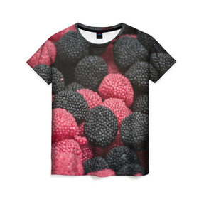 Женская футболка 3D с принтом Ягодки в Курске, 100% полиэфир ( синтетическое хлопкоподобное полотно) | прямой крой, круглый вырез горловины, длина до линии бедер | candy | vegan | веган | вегетарианство | еда | конфеты | мармелад | сладкое
