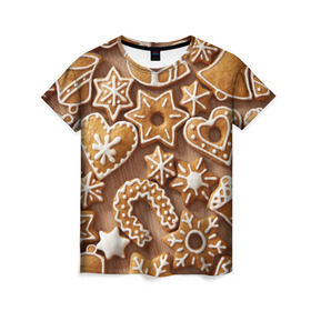 Женская футболка 3D с принтом печенье в Курске, 100% полиэфир ( синтетическое хлопкоподобное полотно) | прямой крой, круглый вырез горловины, длина до линии бедер | christmas | cookies | decoration | merry | xmas | выпечка | глазурь | новый год | рождество | сладко