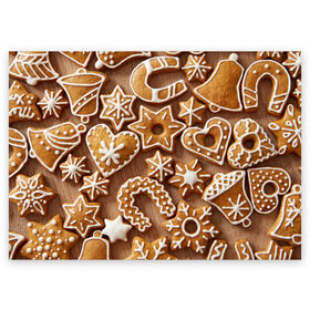 Поздравительная открытка с принтом печенье в Курске, 100% бумага | плотность бумаги 280 г/м2, матовая, на обратной стороне линовка и место для марки
 | christmas | cookies | decoration | merry | xmas | выпечка | глазурь | новый год | рождество | сладко