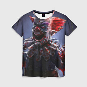 Женская футболка 3D с принтом Злобный клоун в Курске, 100% полиэфир ( синтетическое хлопкоподобное полотно) | прямой крой, круглый вырез горловины, длина до линии бедер | зло | клоун | красная | кровь | ужас