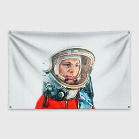 Флаг-баннер с принтом Гагарин в Курске, 100% полиэстер | размер 67 х 109 см, плотность ткани — 95 г/м2; по краям флага есть четыре люверса для крепления | space | гагарин | космос | россия