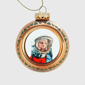 Стеклянный ёлочный шар с принтом Гагарин в Курске, Стекло | Диаметр: 80 мм | space | гагарин | космос | россия