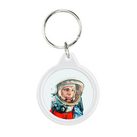 Брелок круглый с принтом Гагарин в Курске, пластик и полированная сталь | круглая форма, металлическое крепление в виде кольца | space | гагарин | космос | россия