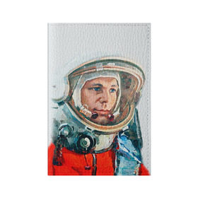 Обложка для паспорта матовая кожа с принтом Гагарин в Курске, натуральная матовая кожа | размер 19,3 х 13,7 см; прозрачные пластиковые крепления | Тематика изображения на принте: space | гагарин | космос | россия