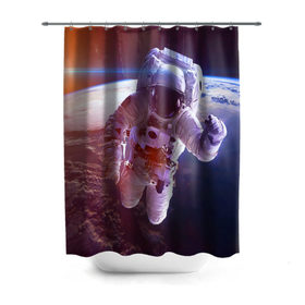 Штора 3D для ванной с принтом Космонавт в Курске, 100% полиэстер | плотность материала — 100 г/м2. Стандартный размер — 146 см х 180 см. По верхнему краю — пластиковые люверсы для креплений. В комплекте 10 пластиковых колец | галактика | звезды | земля | космонавт | космос