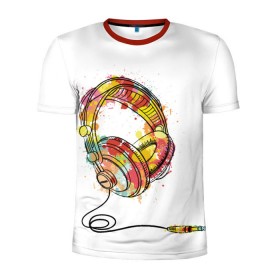 Мужская футболка 3D спортивная с принтом Красочные наушники в Курске, 100% полиэстер с улучшенными характеристиками | приталенный силуэт, круглая горловина, широкие плечи, сужается к линии бедра | dj | музыка | наушники
