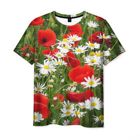 Мужская футболка 3D с принтом Полевые цветы 2 в Курске, 100% полиэфир | прямой крой, круглый вырез горловины, длина до линии бедер | поле | полевые цветы | цветы