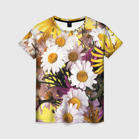 Женская футболка 3D с принтом Полевые цветы 4 в Курске, 100% полиэфир ( синтетическое хлопкоподобное полотно) | прямой крой, круглый вырез горловины, длина до линии бедер | поле | полевые цветы | цветы