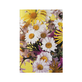 Обложка для паспорта матовая кожа с принтом Полевые цветы 4 в Курске, натуральная матовая кожа | размер 19,3 х 13,7 см; прозрачные пластиковые крепления | Тематика изображения на принте: поле | полевые цветы | цветы